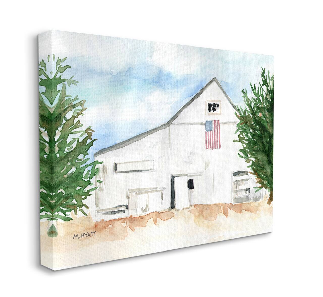 Stupell Industries American Barn Watercolor Canvas Wall Art